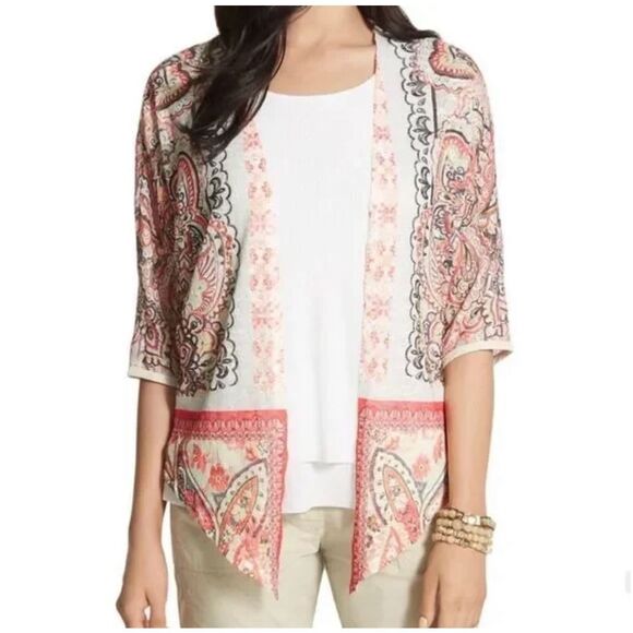 NWT Chicos Woven Mix Margarite Cardigan Sweater Large - Picture 2 of 8